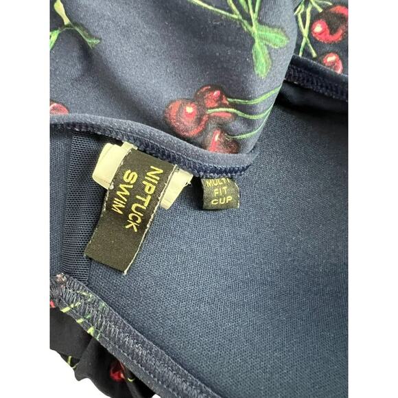 Nip Tuck Swim One Piece Bathing Suit Navy Cherry Print Slimming Womens 8 - Picture 3 of 5